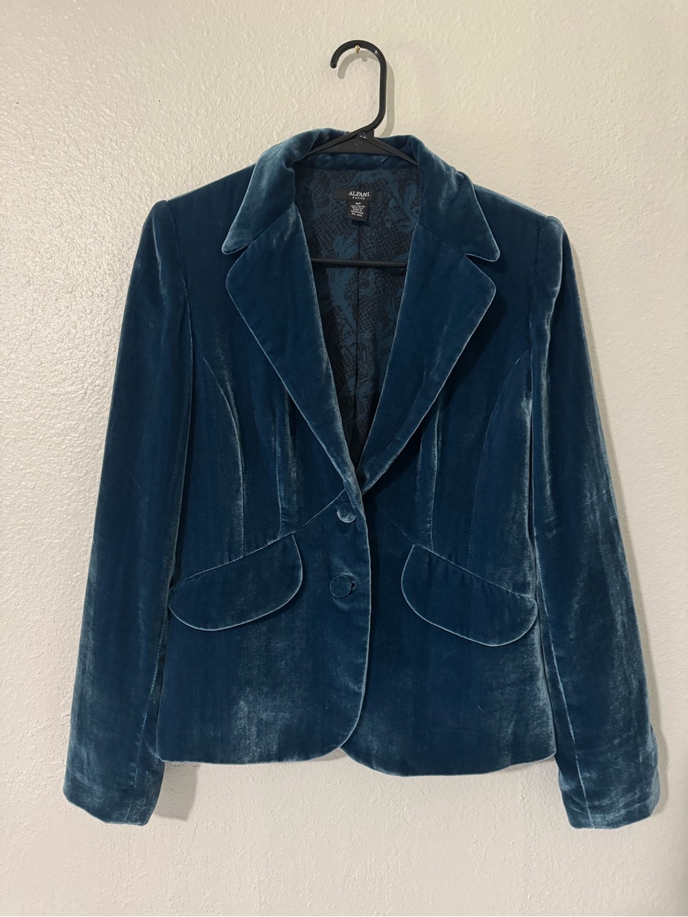 Alfani Petite Blue Velvet Blazer 6P Silk Blend Holiday Party